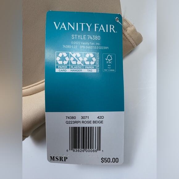 NWT Vanity Fair Beauty Back Underwire Smoothing Strapless Bra Beige Size 42D - Picture 6 of 8